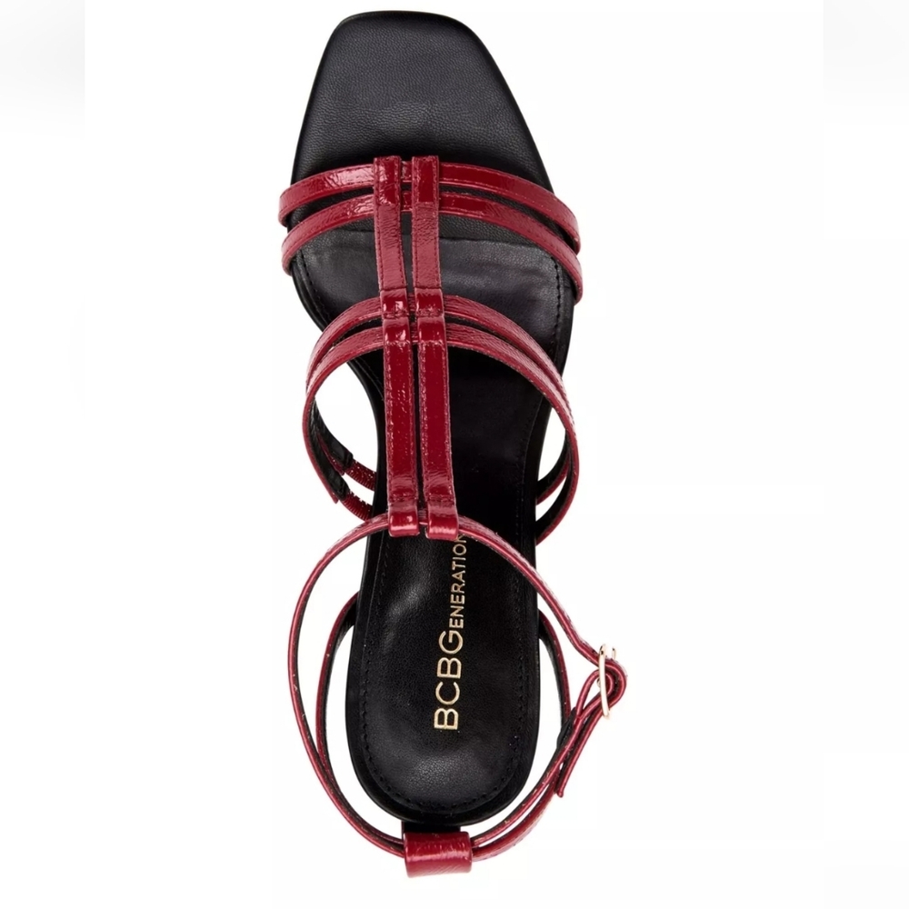 BCBGENERATION Womens Red Caged Effect Isabela Square Toe Stiletto Sandal, 9.5